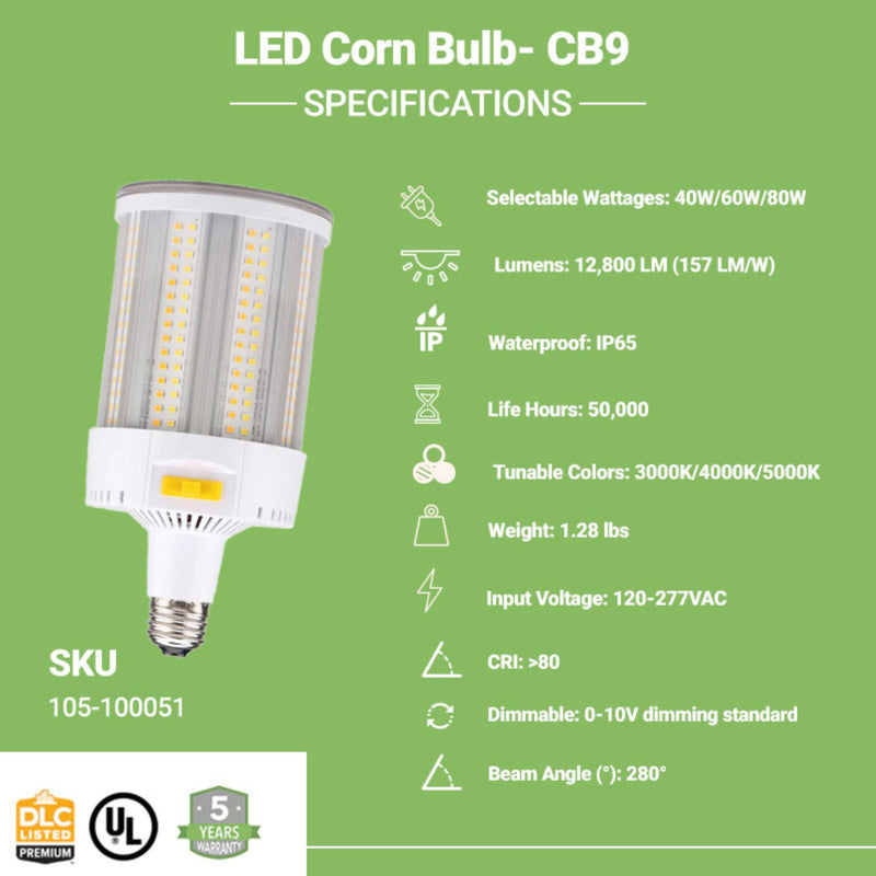 specifications of CB9 LED Corn bulb