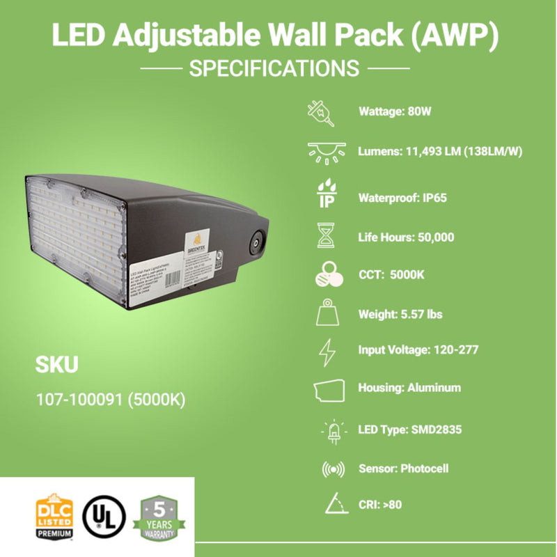 specifications of adjustable wall pack by greenlight depot