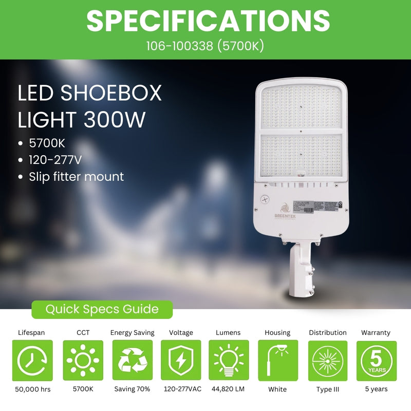 LED Street Light - 300W - 44,820 Lumens - Shorting Cap - Slip Fitter Mount - AL5 Series - White - UL+DLC 5.1