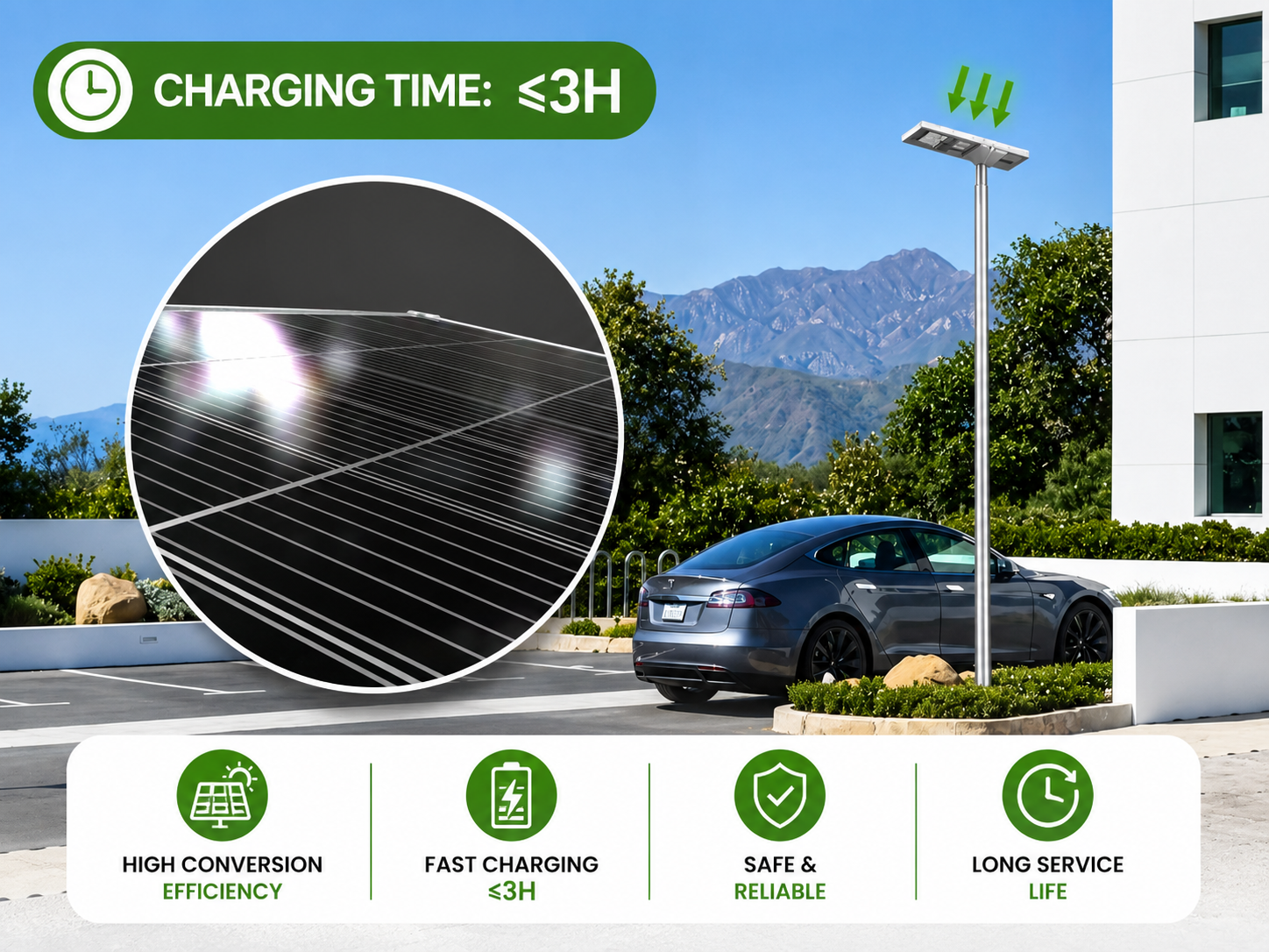 80W Raptor Solar LED Street Light -9600 Lumens - 5700K IP65 Waterproof with Li-ion Battery