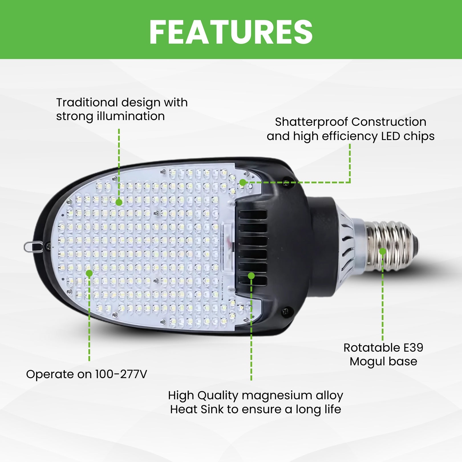 27W LED Corn Bulb - 180 Degree - Directional Corn Bulb-E39 - (UL+DLC) - 5 Year Warranty
