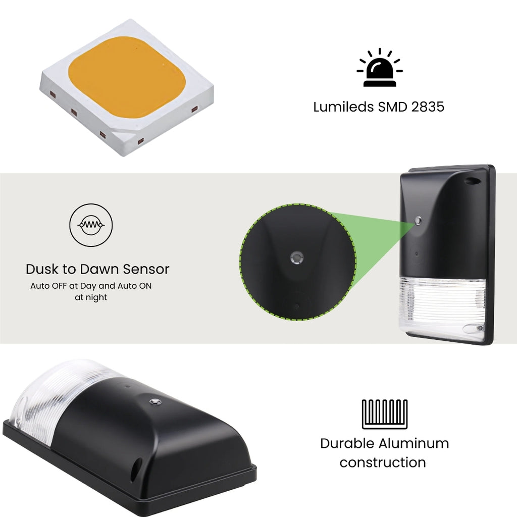 Small Photocel 30W LED Mini Wall Pack Light with DC Photocell & Tunable CCT