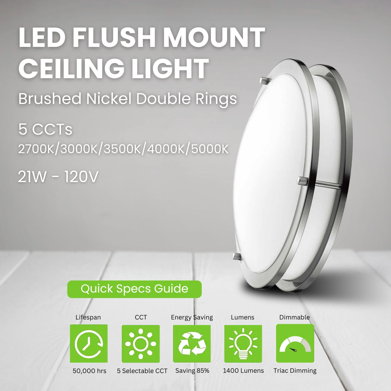 14" LED Double Ring Ceiling Light - 21W - 1400 LM - 6 Pack - Flush Mount - Selectable 5 CCTs  - Triac Dimming - ETL