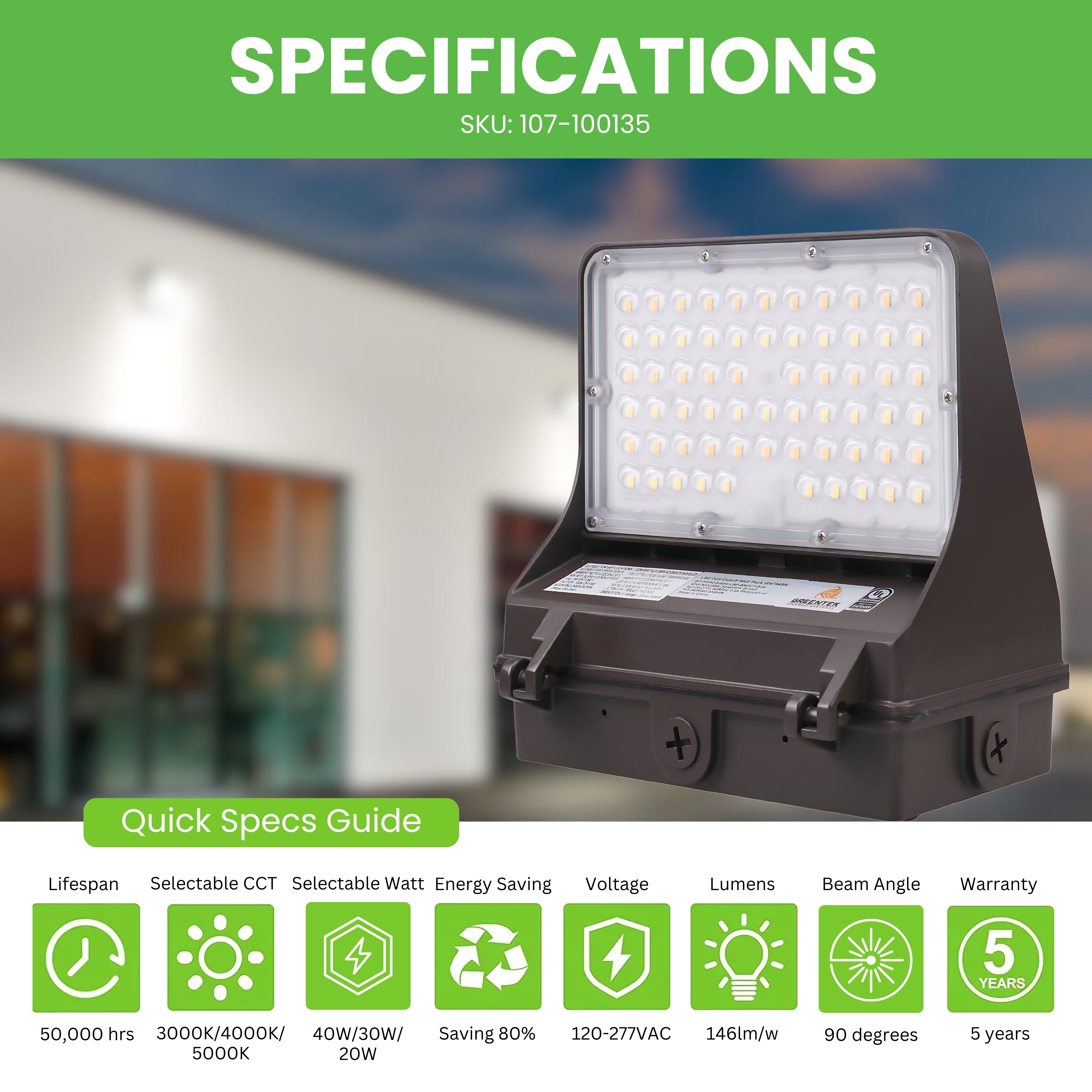 LED Wall Pack Light - Full Cutoff - Wattage Selectable - CCT Tunable - Dark Sky - Photocell Included -  DLC Listed