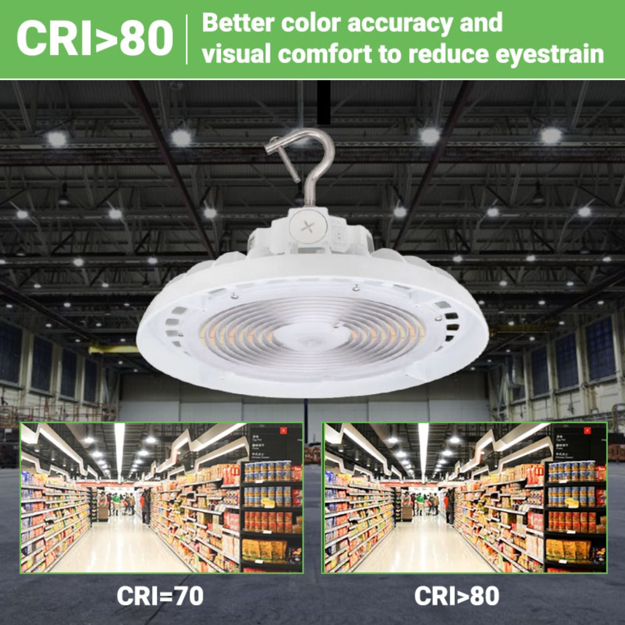 LED High Bay - 148 LM/W - Wattage Tunable (150W/120W/100W) - CCT Selectable (5000K/4000K/3500K) - UFO5 - Hook Mount - White - UL DLC 5.1