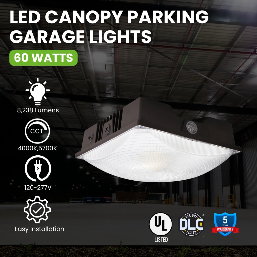 UL DLC 60W Outdoor Canopy Light | LED Garage & Parking Illumination