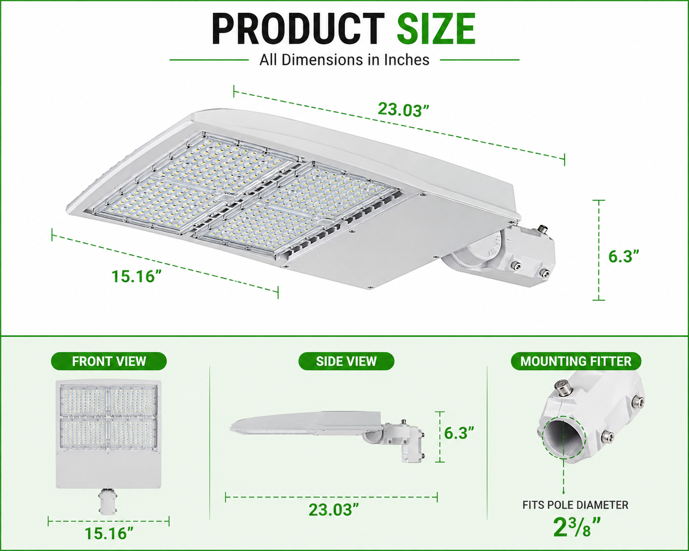 size of 200W LED Street Light with Slip Fitter Mount & Shorting Cap – UL Listed Outdoor Area Light 5700K
