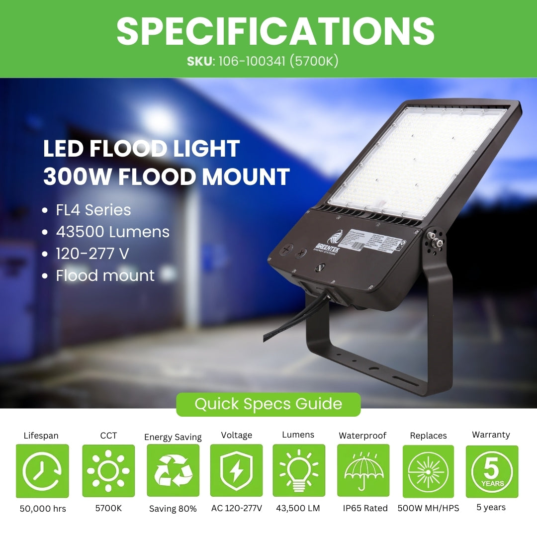 LED Flood Light - FL4 - 300W - 43500LM -  Flood Mount - DLC