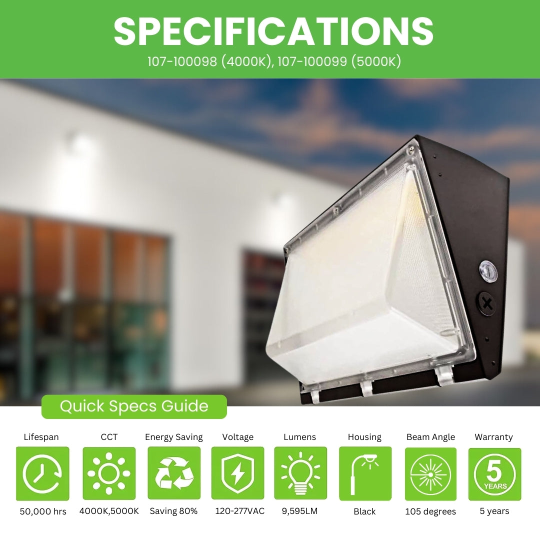 LED Wall Pack Light - 60W - 9,595 Lumens - Photocell Included - SWP4 - Forward Throw - DLC Listed