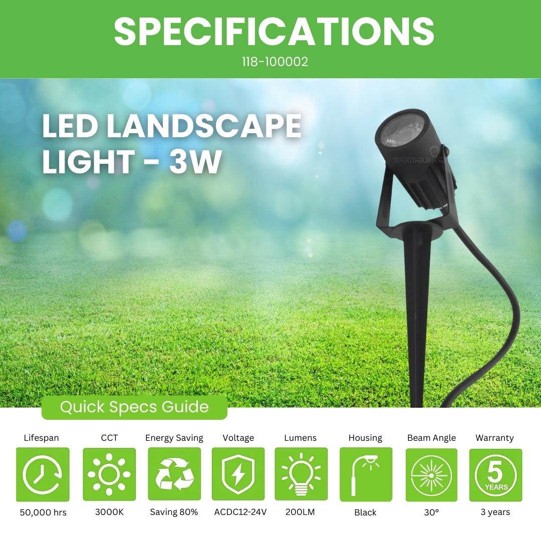 LED Landscape Light - 3W - 200Lm - Accent Light - Stake Mount