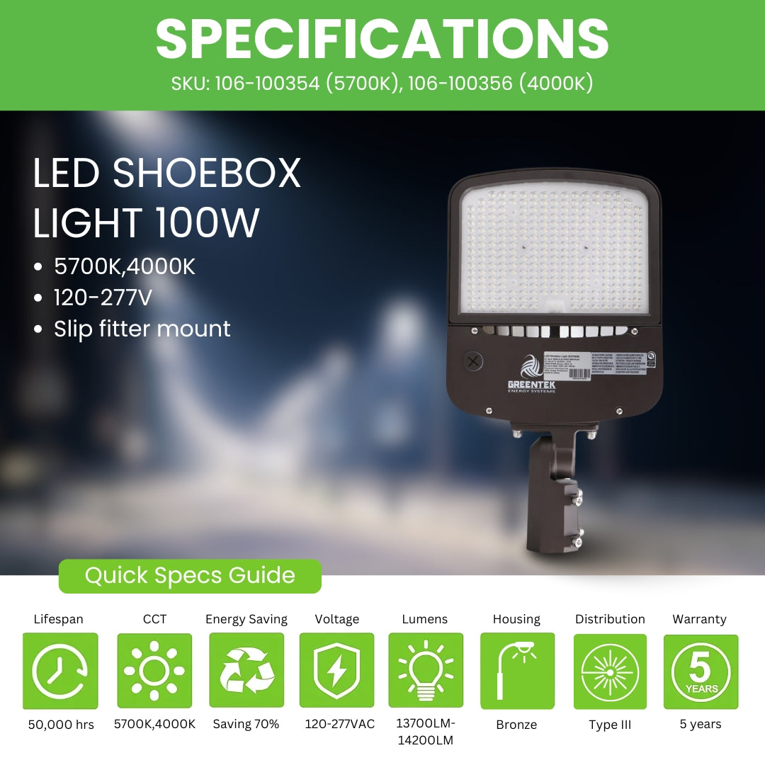 LED Street Light - 100W - 14,200 Lumens - Shorting Cap - Slip Fitter Mount - AL5 Series - UL+DLC 5.1