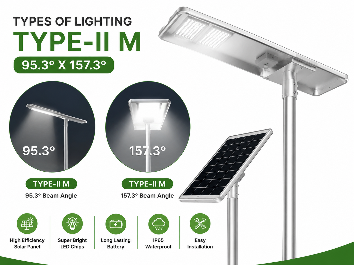80W Raptor Solar LED Street Light -9600 Lumens - 5700K IP65 Waterproof with Li-ion Battery