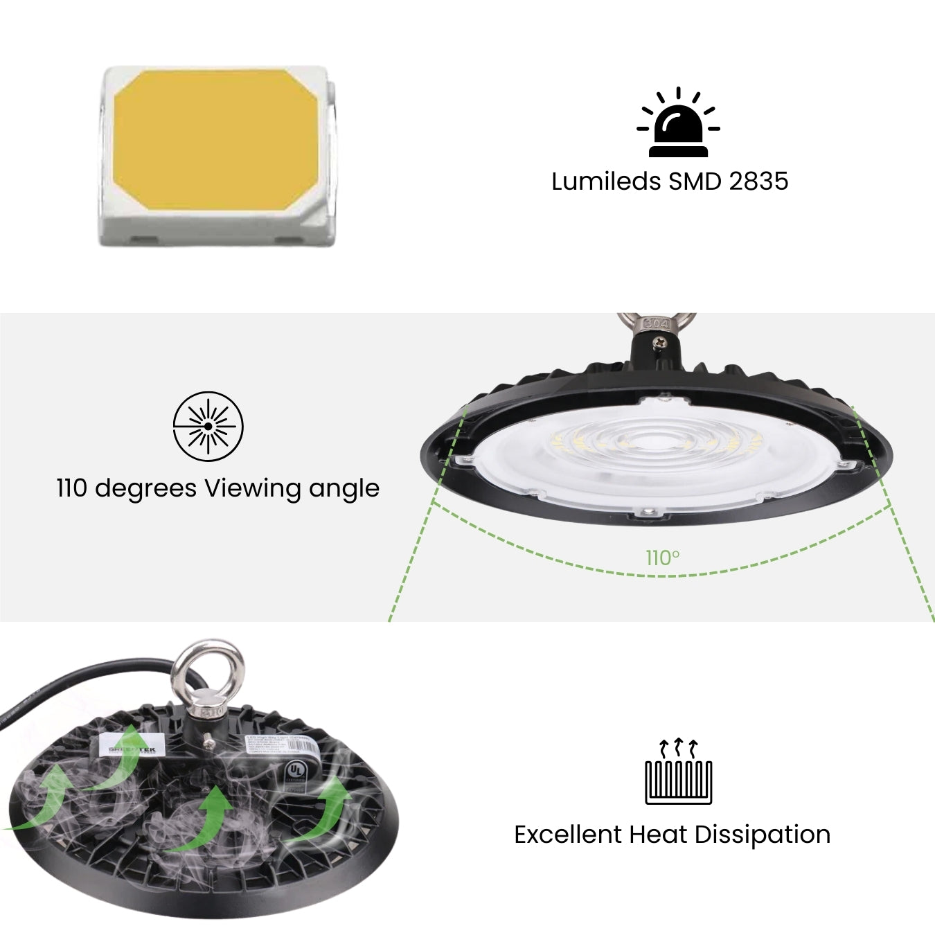 LED High Bay - 100W - 4 Pack - 11,000 Lumens - Slim UFO - Hook Mount - UFO Series - UL