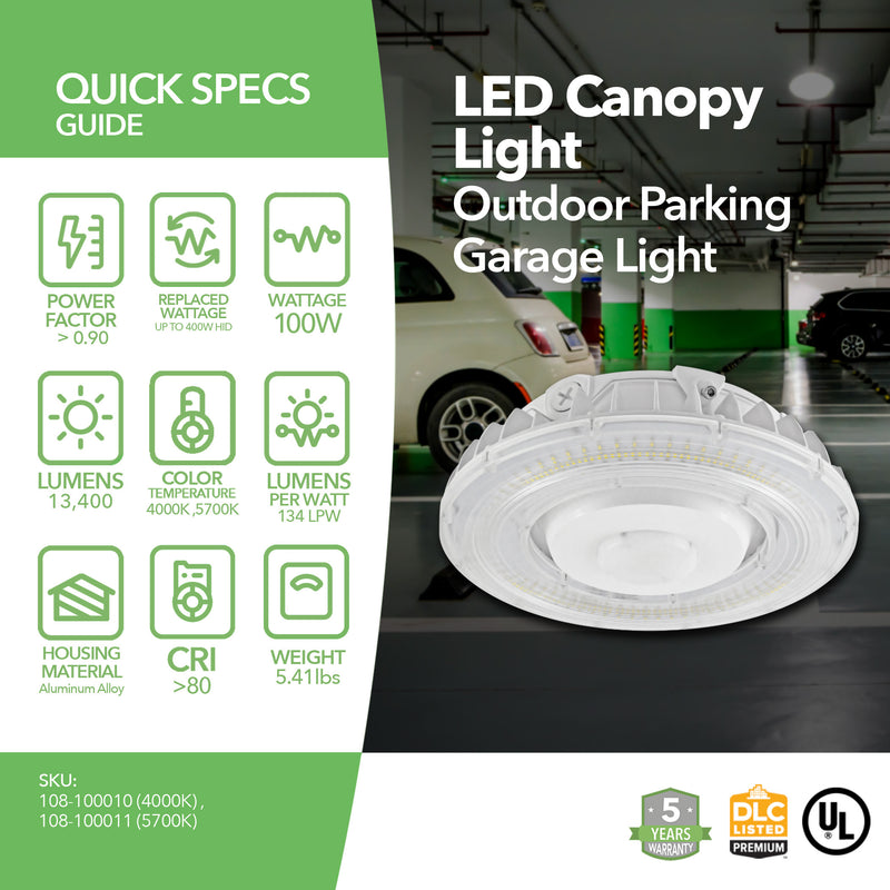 LED Parking Garage Light - 100W - (UL+DLC)