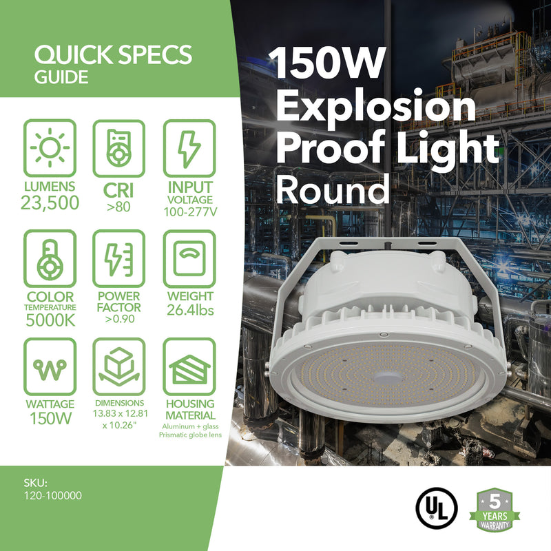 150W LED Explosion Proof Light for Class I Division 2 Hazardous Locations - 23500 Lumens - 400W HID Equivalent