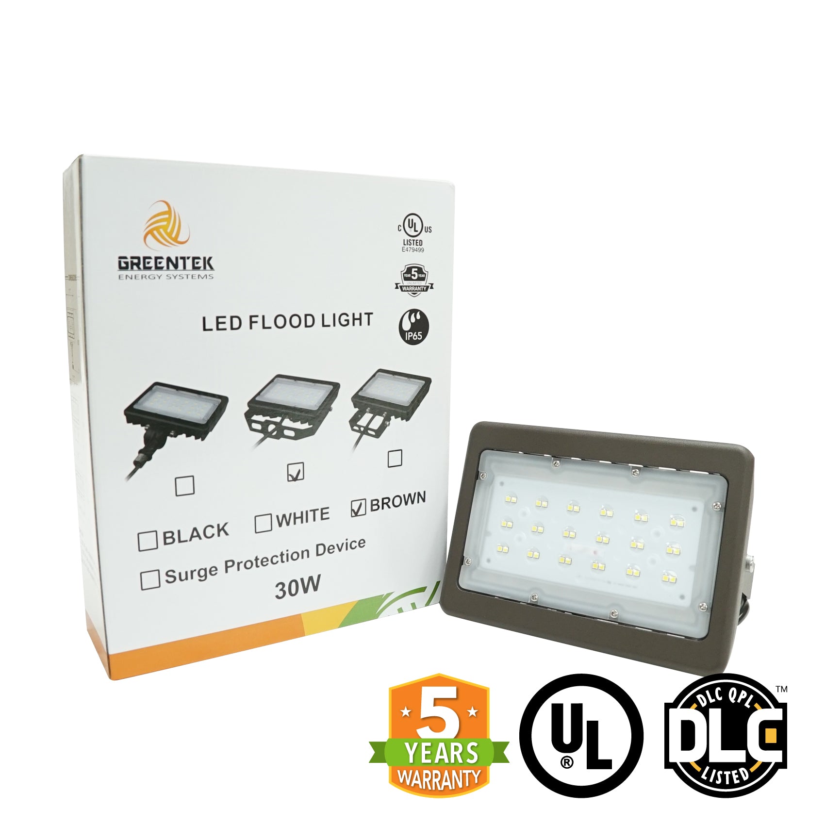 LED Flood Light - 30W - (UL+DLC) - 5 Year Warranty - Green Light Depot