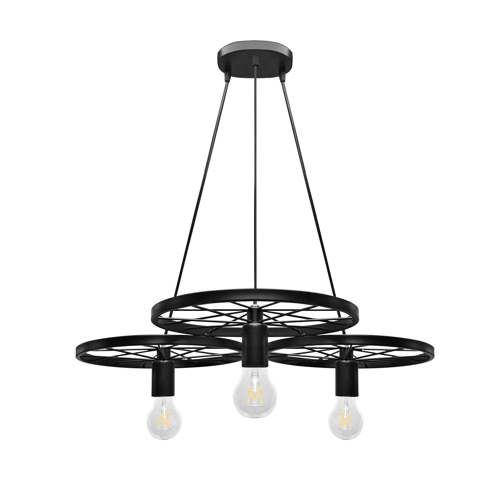 Pendant Light Industrial Rustic 3 Wheel 3 Light Metal