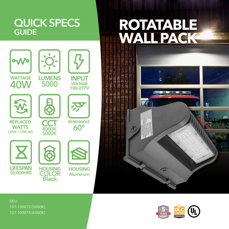 LED Rotatable Wall Pack - 40W - JBox - (UL+DLC)