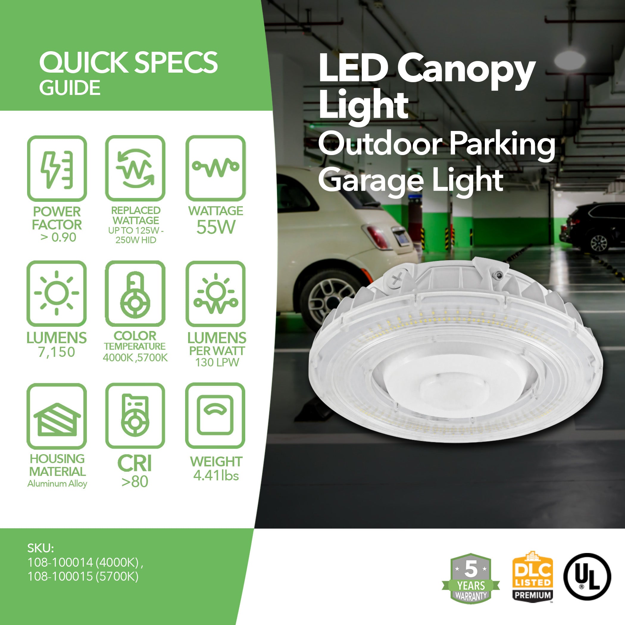 LED Parking Garage Light - 55W - (UL+DLC)
