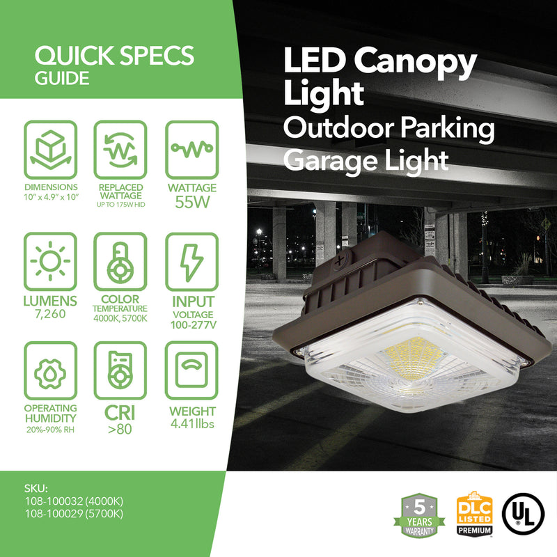 LED Canopy Light - 55W Outdoor Parking Garage Light - Brown - (UL+DLC Listed)