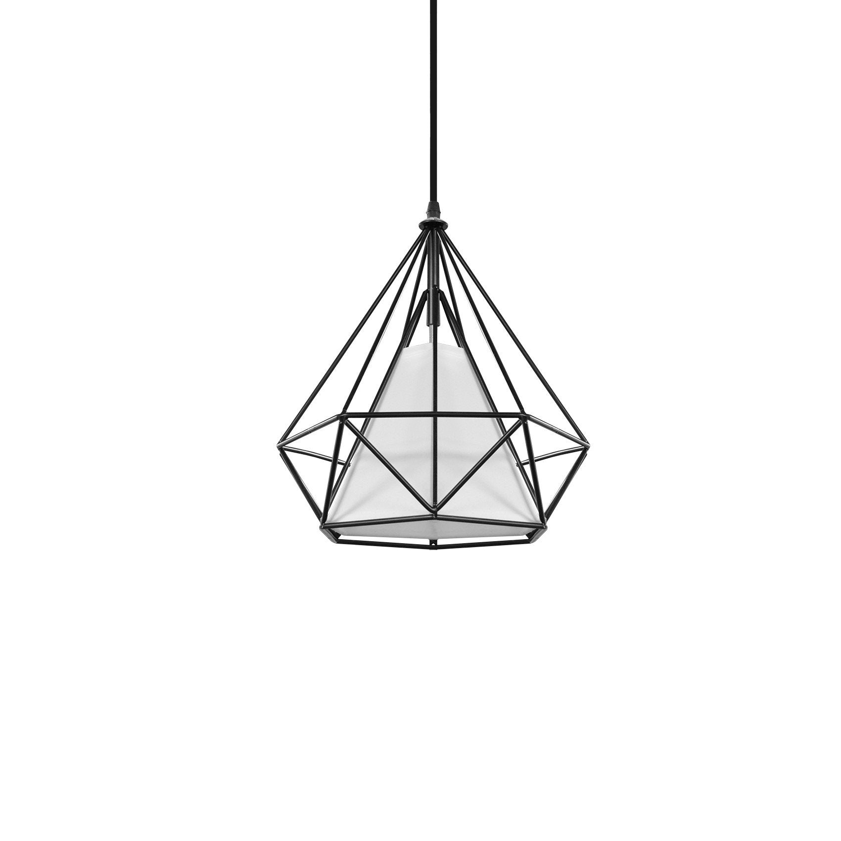 Pendant Light White Geometric Wire Frame With Shade