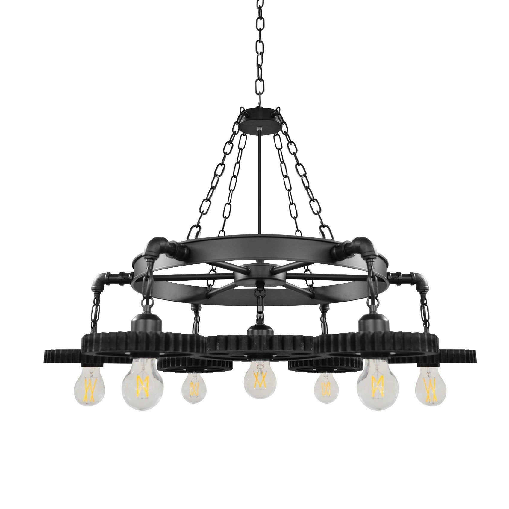 Pendant Light Industrial Chandelier Rustic 7 Gear Pipe