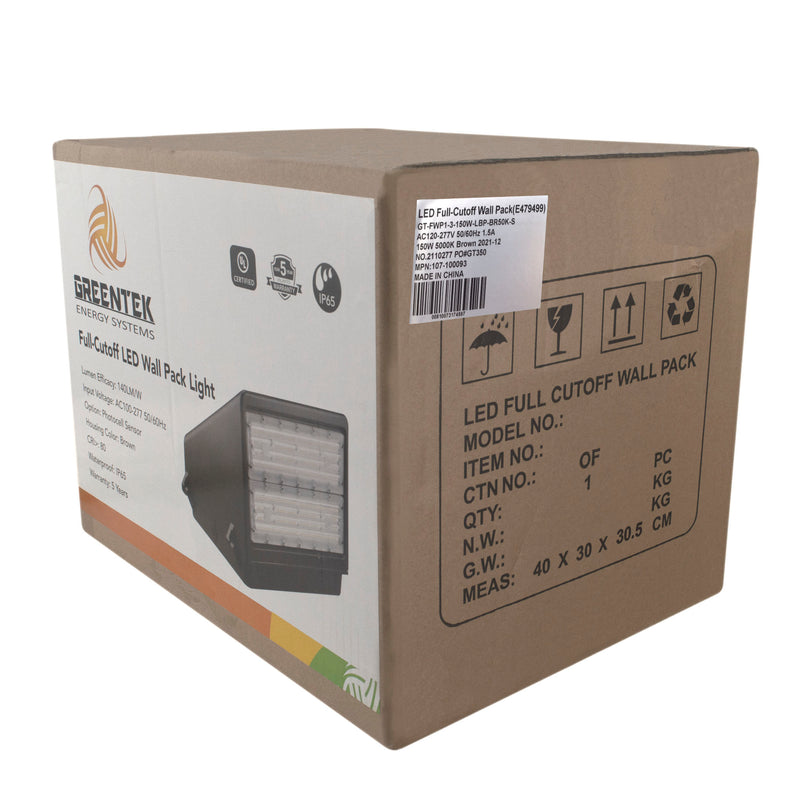 150W LED Wall Pack Light - Full Cutoff - New Dark Sky - Photocell Included - DLC Listed