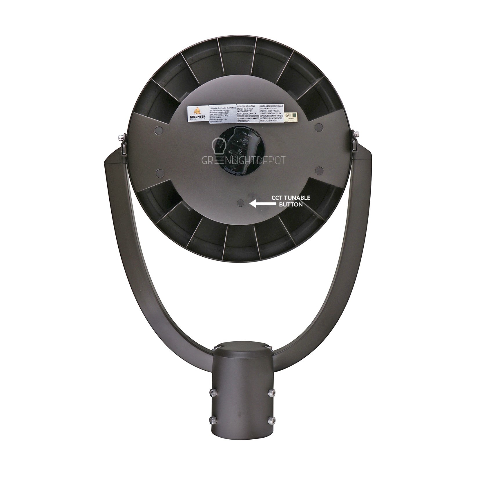 LED Post Top Light - Selectable Color Temperature - 75W - Black - Shorting Cap