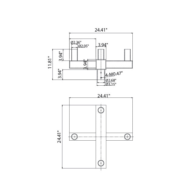 LED Shoebox Adapter Mount - Four Vertical Tenon - Bull horn - Square Pole