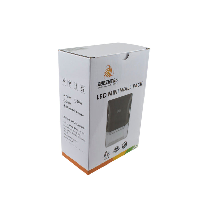 15W LED Mini Wall Pack Light - Small - With Photocell - (ETL + DLC)