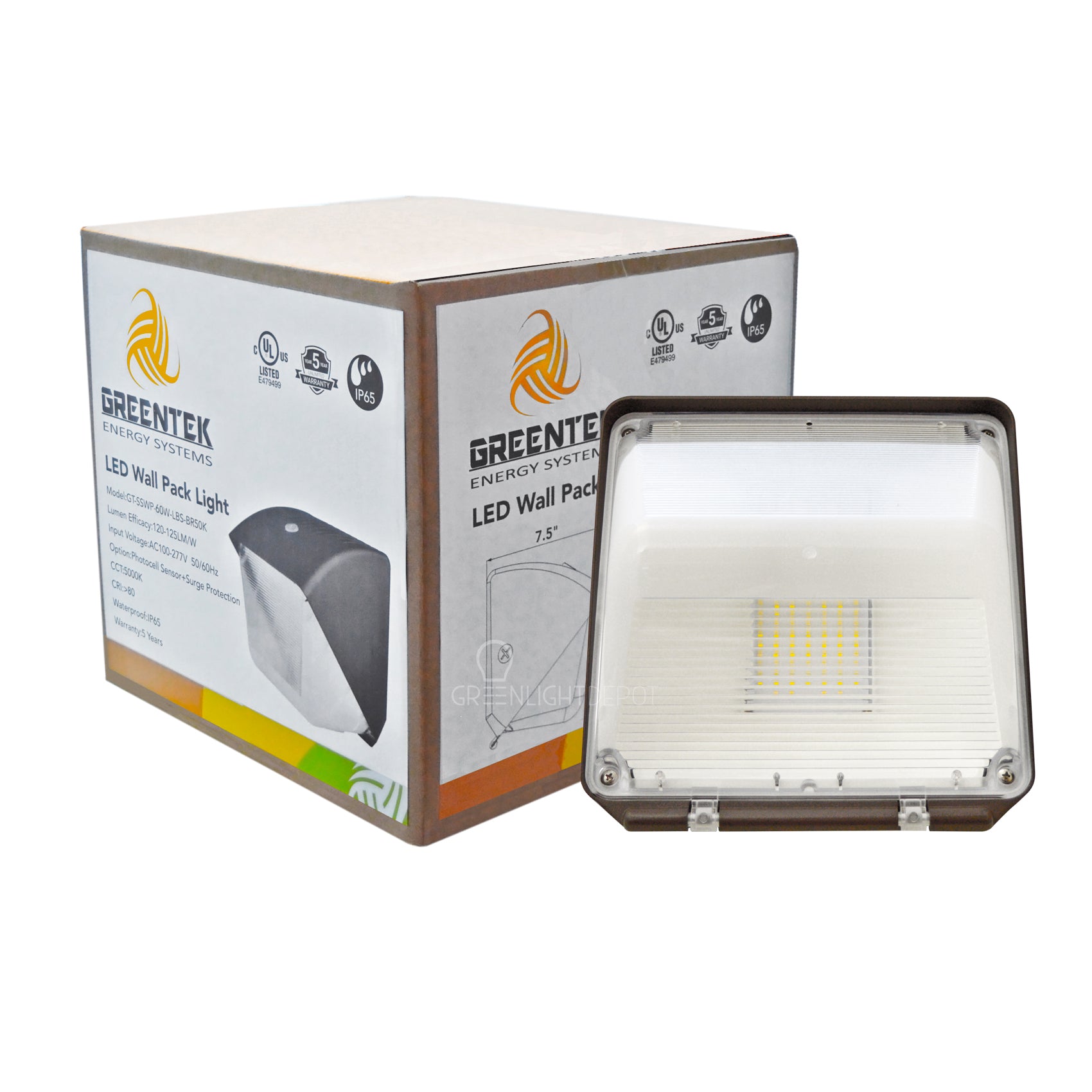 60W LED Wall Pack Light - Photocell Included - Forward Throw - UL Listed