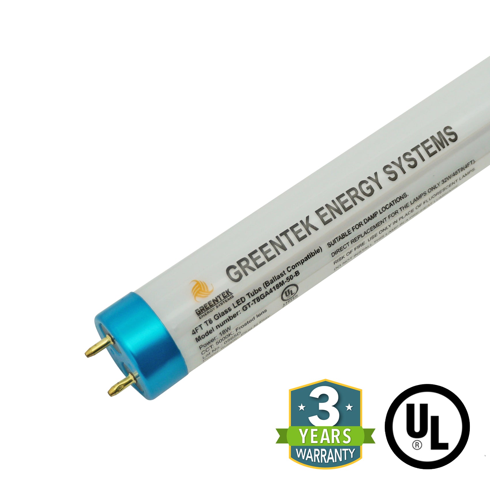 4ft 18W LED Linear Tube - Glass - Ballast Compatible Only -  Plug N Play - Will ONLY Work With A Ballast - (UL Type A) - Green Light Depot