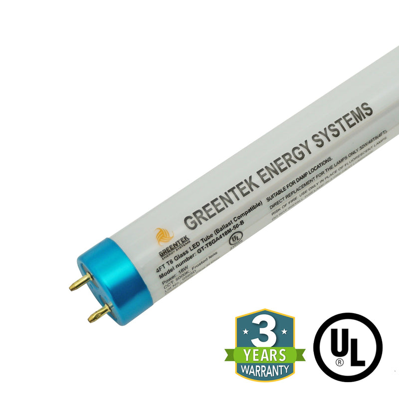 4ft 18W LED Linear Tube - Glass - Ballast Compatible Only - Plug N Play - Will ONLY Work With A Ballast - (UL Type A) *Buy By The Box Promo* - Green Light Depot