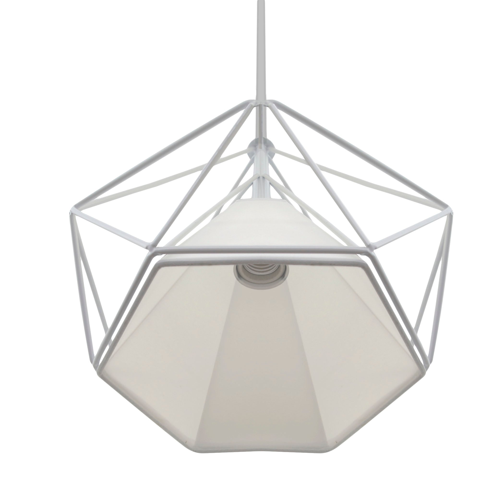 Pendant Light White Geometric Wire Frame With Shade