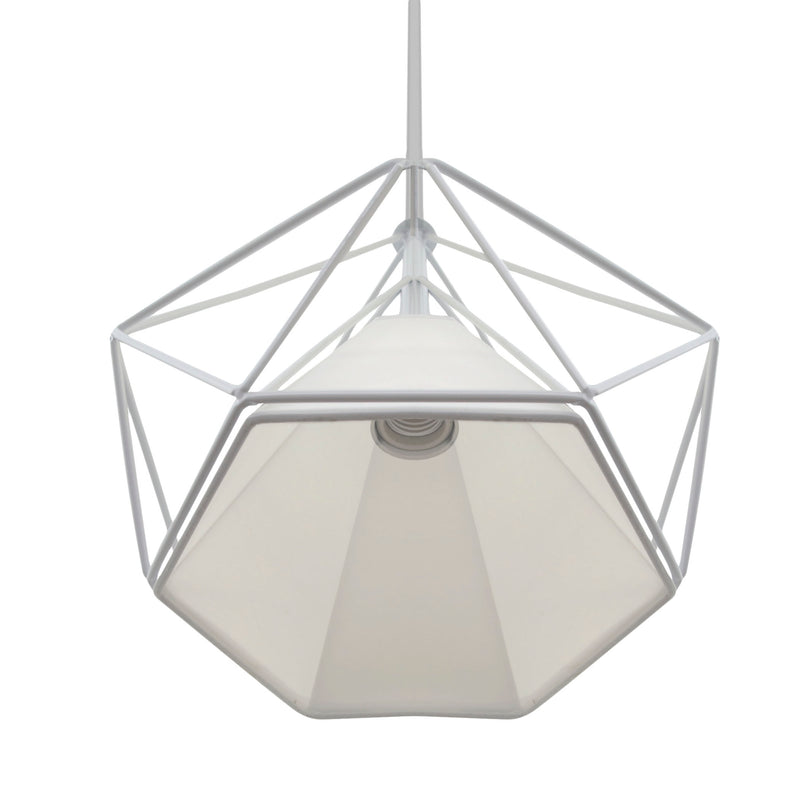 Pendant Light White Geometric Wire Frame With Shade