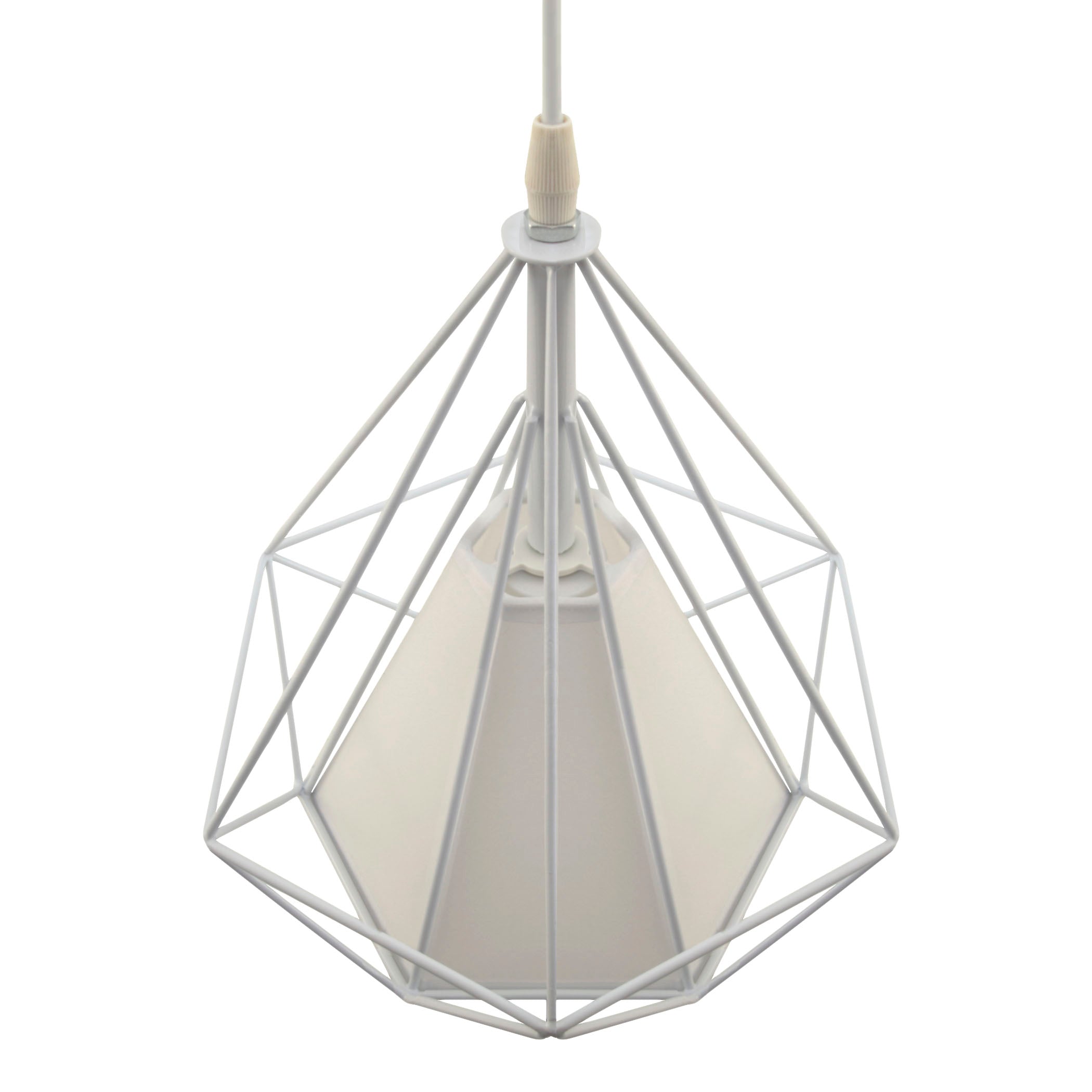 White Geometric Wire Frame Pendant Li...