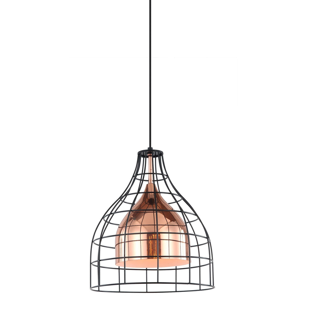 Pendant Light Industrial Caged Iron Rose Gold Copper