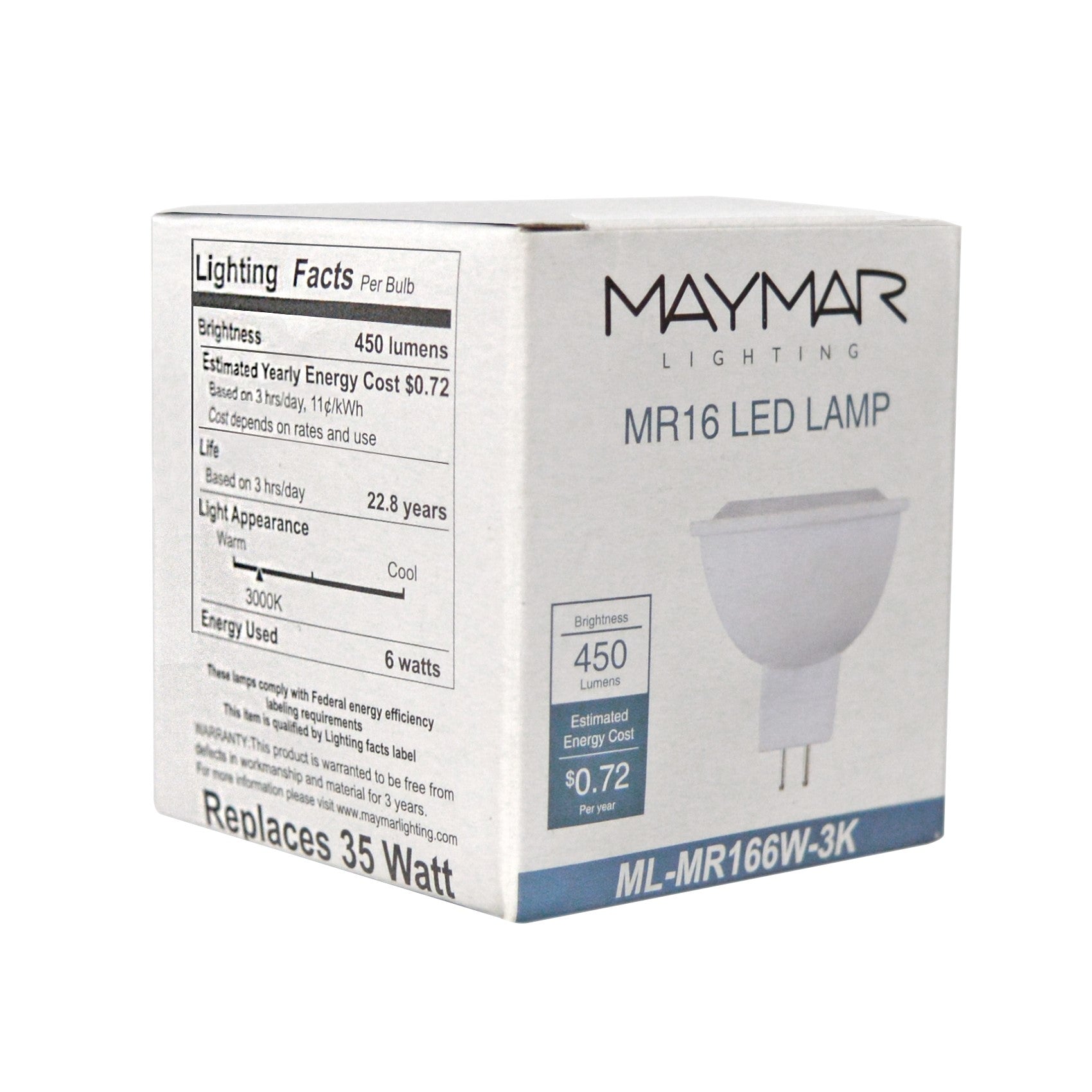 LED MR16 - 6W - 450lm - 35° - Dimmable - UL