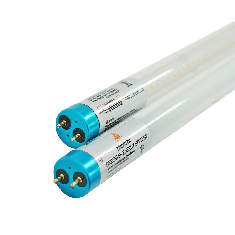 4ft 18W LED Linear Tube - Glass - Ballast Compatible & Single End Bypass - (UL+DLC) - Green Light Depot